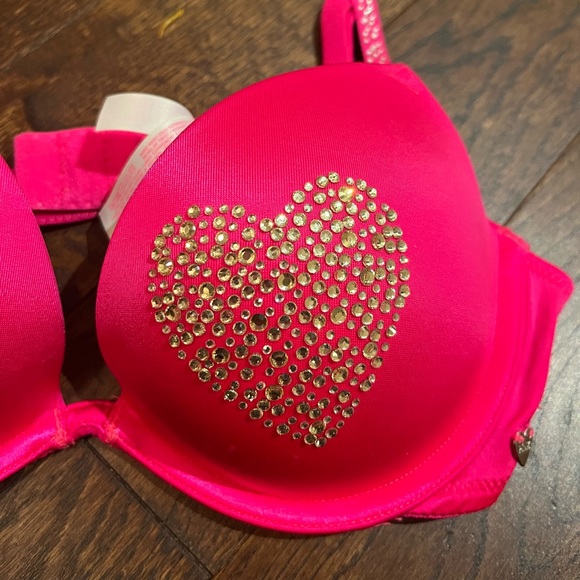 Victoria Secret PINK Hot Pink crystal heart and straps push up bra - Picture 3 of 3